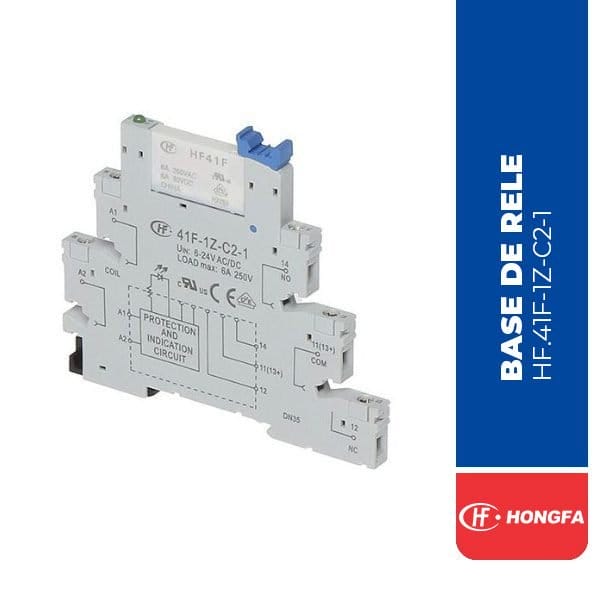 BASE DE RELE 6MM, 24V AC/DC, 1NA/NC, MARCA  HONGFA