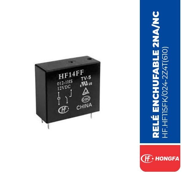 RELÉ ENCHUFABLE 2NA/NC, 24VDC, 8 PINES, MARCA HONGFA