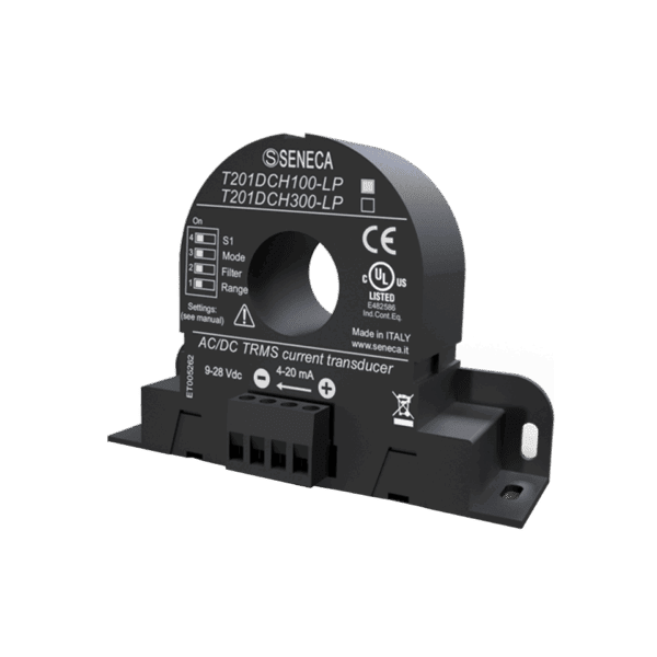 Transductor de corriente, 0-100A a 4-20mA, SENECA T201DCH100-LP