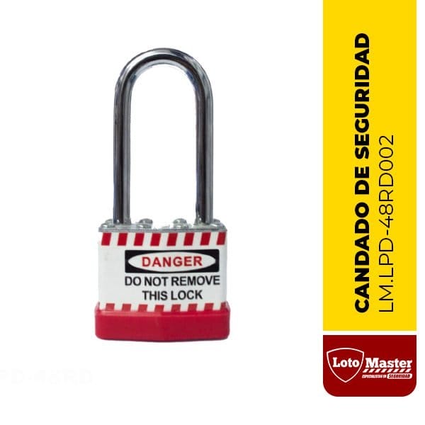 Candado laminado de seguridad, 1.88", color rojo - LM.LPD-48RD002