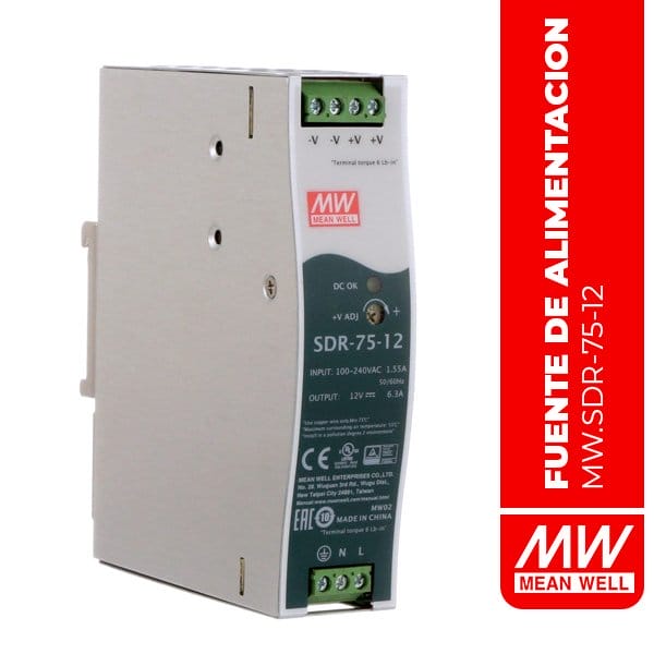 FUENTE DE ALIMENTACIÓN 75.6W 12V 6.3A - SDR-75-12