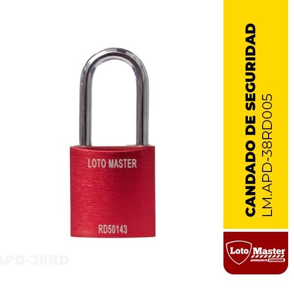 Candado de aluminio de seguridad, 1 1/2", color rojo - LM.APD-38RD005