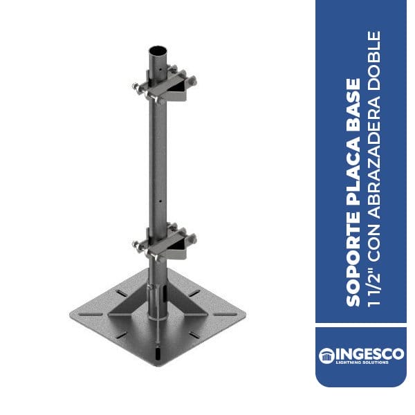 SOPORTE PLACA BASE 1 1/2" CON ABRAZADERA DOBLE,  INGESCO ING.113031