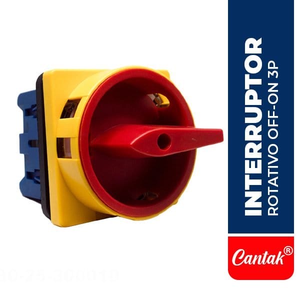 Interruptor Rotativo OFF-ON 3P (64X64MM) 25A, Amarillo/Rojo, CTK.LW30-25-300010