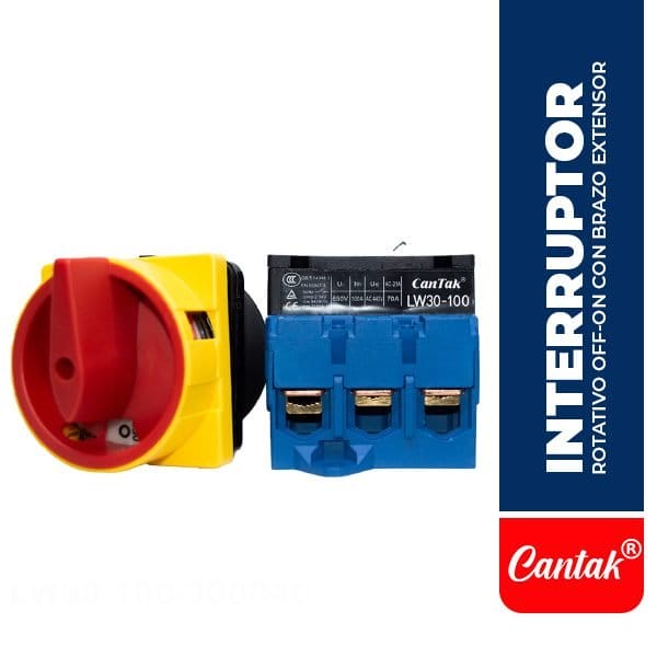 Interruptor Rotativo OFF-ON 3P (64X64MM) 100A, Amarillo/Rojo, CTK.LW30-100-300040