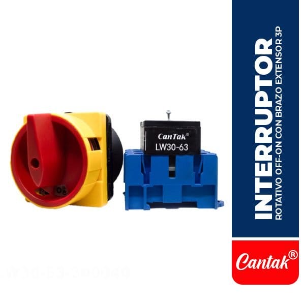 Interruptor Rotativo OFF-ON CON BRAZO EXTENSOR 3P (64X64MM) 63A, Amarillo/Rojo, CTK.LW30-63-300040