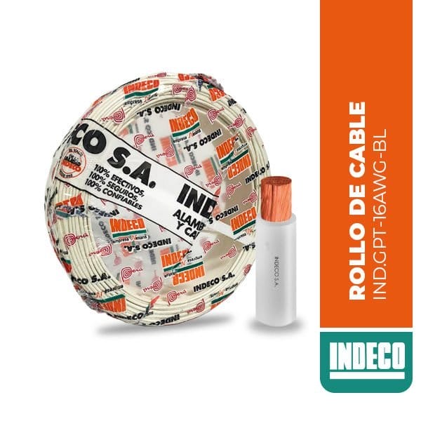 ROLLO DE CABLE 100M, GPT-3 300 V 16 AWG FLEX. BLANCO, INDECO