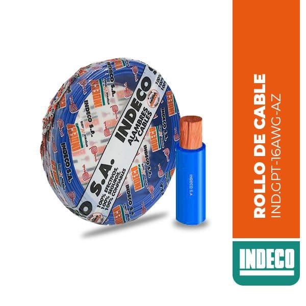 ROLLO DE CABLE 100M, GPT-3 300 V 16 AWG FLEX. AZUL, INDECO