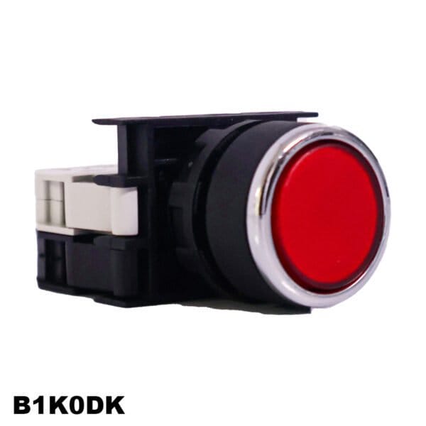 PULSADOR LED PLANO DE PLASTICO SERIE B, 1NO, 100-230 V CA, CON RESORTE, ROJO, 22 MM, (B1K0DK)