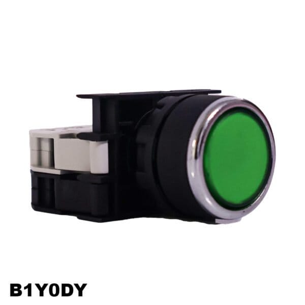 PULSADOR LED PLANO DE PLASTICO, SERIE B, 1NO, 100-230 V CA, CON RESORTE, PLANO, VERDE, 22 MM, (B1Y0DY)