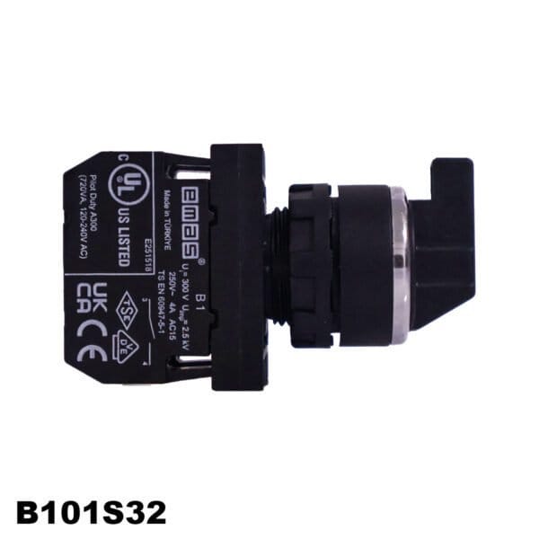 SELECTOR DE 22 MM DE DOBLE GIRO SELECTIVO DE 60° DE PLASTICO 2NO (II-0-I) SERIE B, (B101S32)