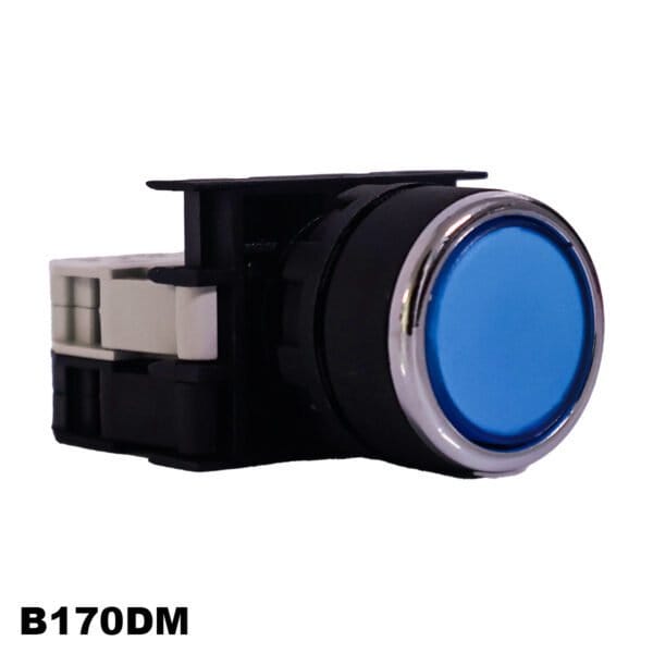 PULSADOR LED DE PLASTICO SERIE B, 1NO, 12-30 V CA/CC, CON RESORTE, LISO, AZUL, 22 MM, (B170DM)