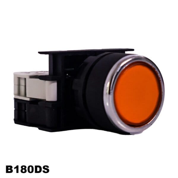 PULSADOR DE 22MM SERIE B PLASTICO LED 1NO 12-30V AC/DC RESORTE PLANO AMARILLO, (B180DS)