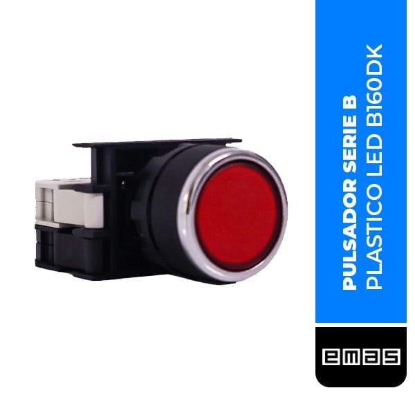 PULSADOR SERIE B PLASTICO LED 1NO 12-30V AC/DC RESORTE PLANO ROJO BOTON DE 22 MM, (B160DK)