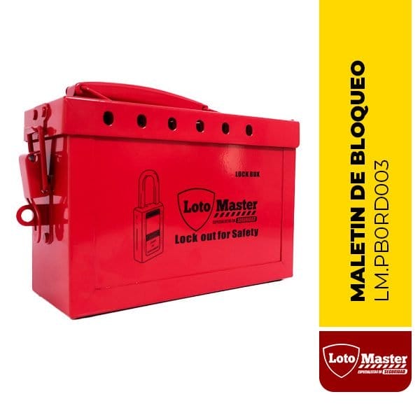 LM.PB0RD003 MALETIN DE BLOQUEO DE SEGURIDAD DE ACERO PORTÁTIL CON MANGO ROJO, 95x233x155mm