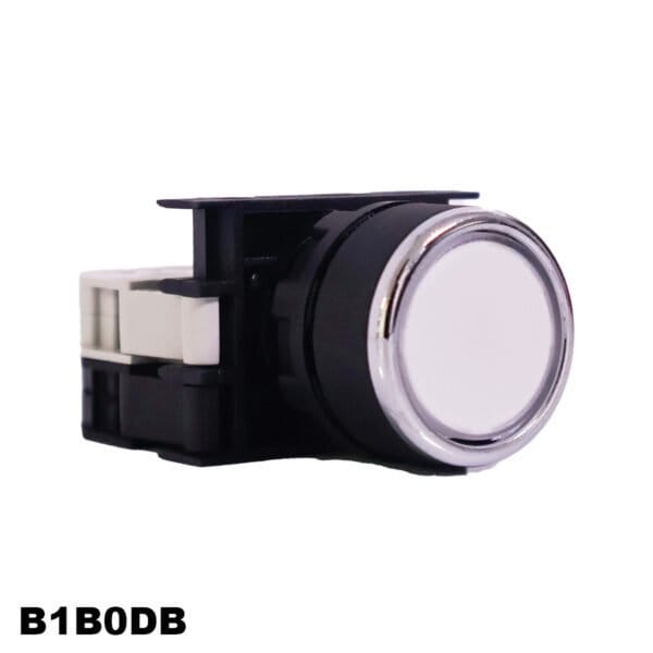 PULSADOR LED DE PLASTICO SERIE B, 1NO, 100-230 V CA, ACCIONADO POR RESORTE, BLANCO LISO, 22 MM, (B1B0DB)