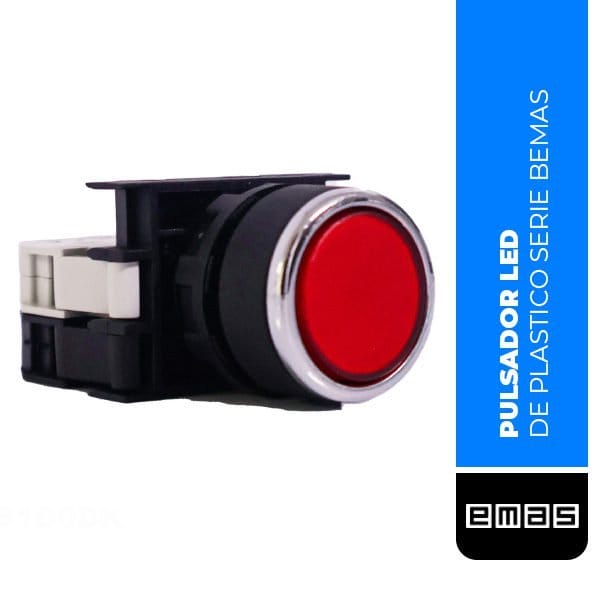 PULSADOR LED PLANO DE PLASTICO SERIE B, 1NO, 110 V CA/CC, CON RESORTE, ROJO, 22 MM, (B1D0DK)