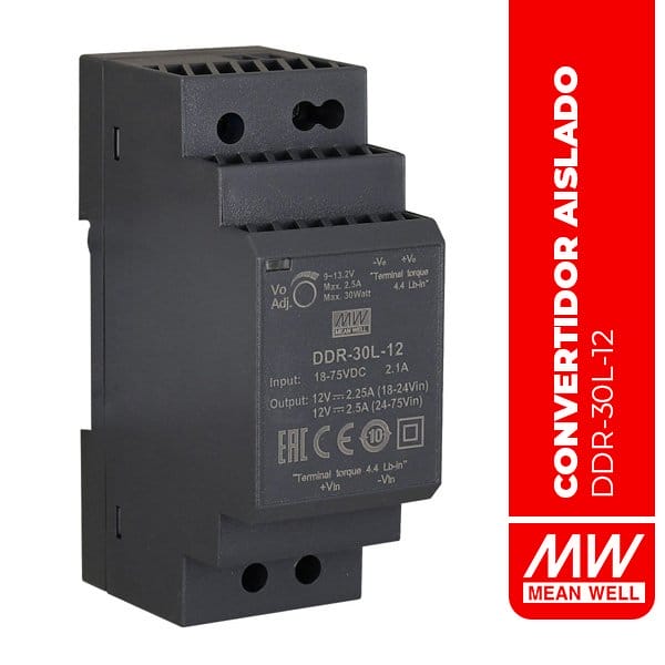 CONVERTIDOR AISLADO EN RIEL DIN 30W 12V 2.5A - DDR-30L-12