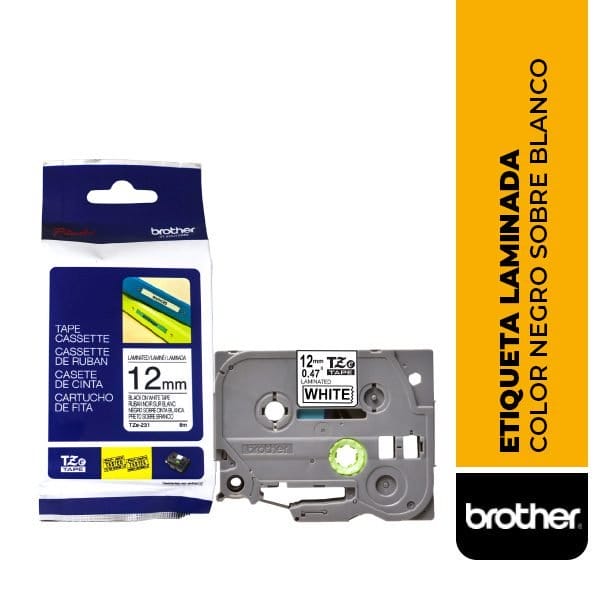 ETIQUETA LAMINADA, COLOR NEGRO SOBRE BLANCO 12MM x 8M