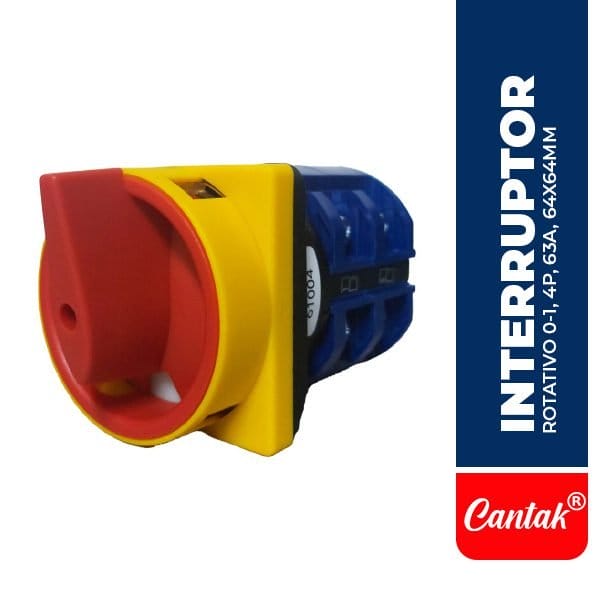 CTK.LW26-63GS-61004 Interruptor rotativo 0-1, 4P, 63A, 64X64MM, AMARILLO/ROJO