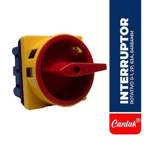 CTK.LW26-63GS-61002 Interruptor rotativo 0-1, 2P, 63A, 64X64MM, AMARILLO/ROJO