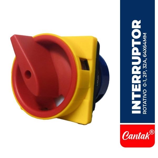 CTK.LW26-32GS-61002 Interruptor rotativo 0-1, 2P, 32A, 64X64MM, AMARILLO/ROJO