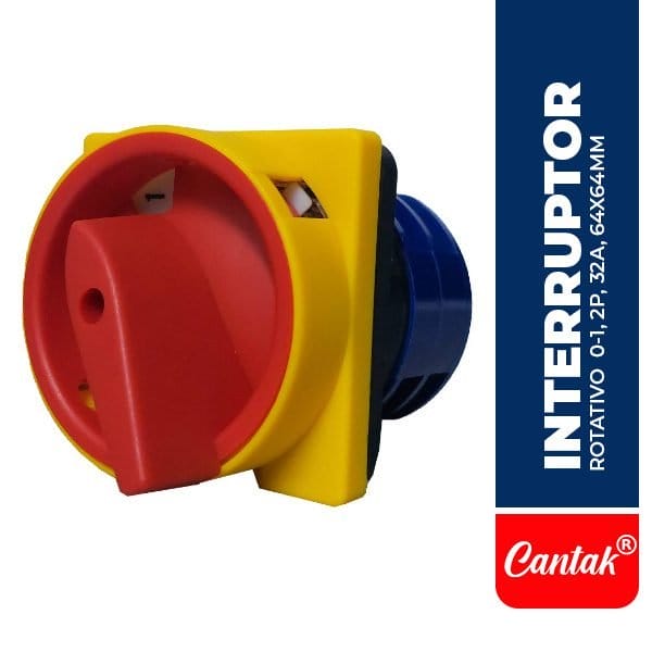CTK.LW26-32GS-61004 Interruptor rotativo 0-1, 4P, 32A, 64X64MM, AMARILLO/ROJO