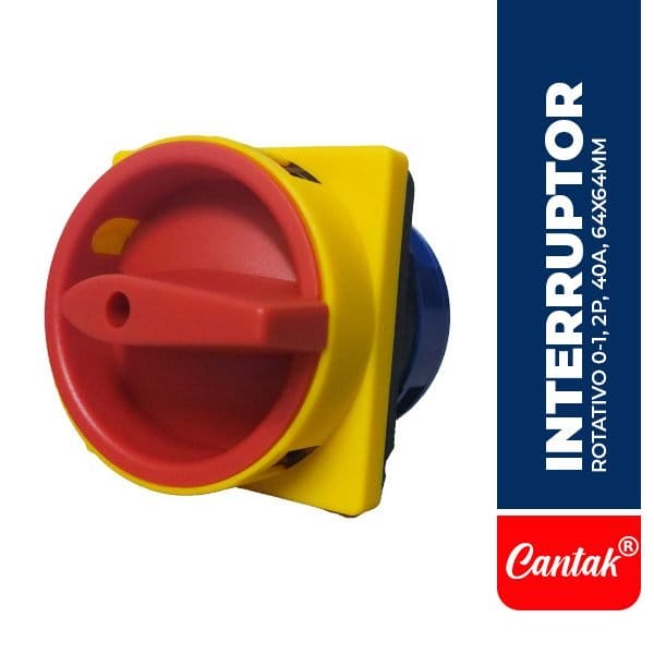 CTK.LW26-40GS-61002 Interruptor rotativo 0-1, 2P, 40A, 64X64MM, AMARILLO/ROJO