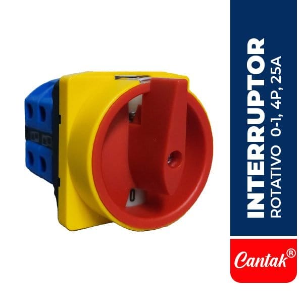 CTK.LW26-25GS-61004 Interruptor rotativo 0-1, 4P, 25A, 48X48MM, AMARILLO/ROJO, CANTAK
