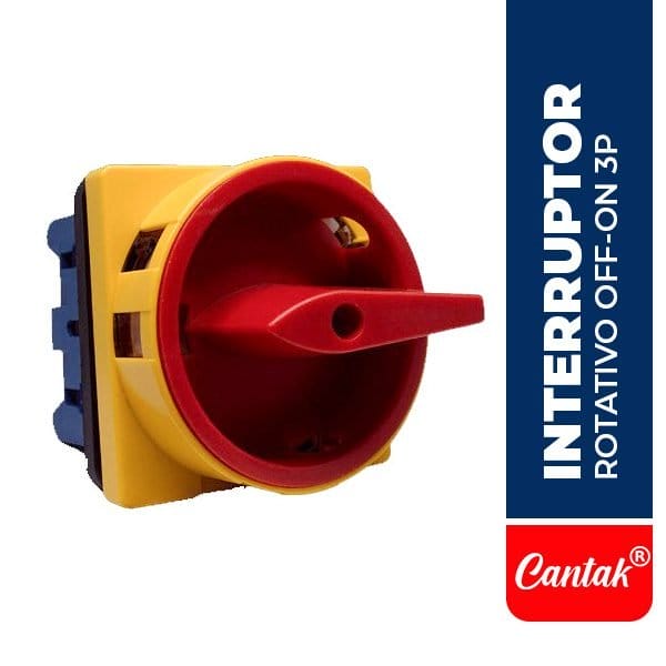Interruptor Rotativo OFF-ON 3P (64X64MM) 32A, Amarillo/Rojo, CTK.LW30-32-300010