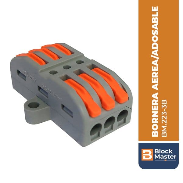 BM.223-3B BORNERA AEREA/ADOSABLE DE EMPALME, TRES FASES, NARANJA, GRIS, 0.08mm2-4mm2